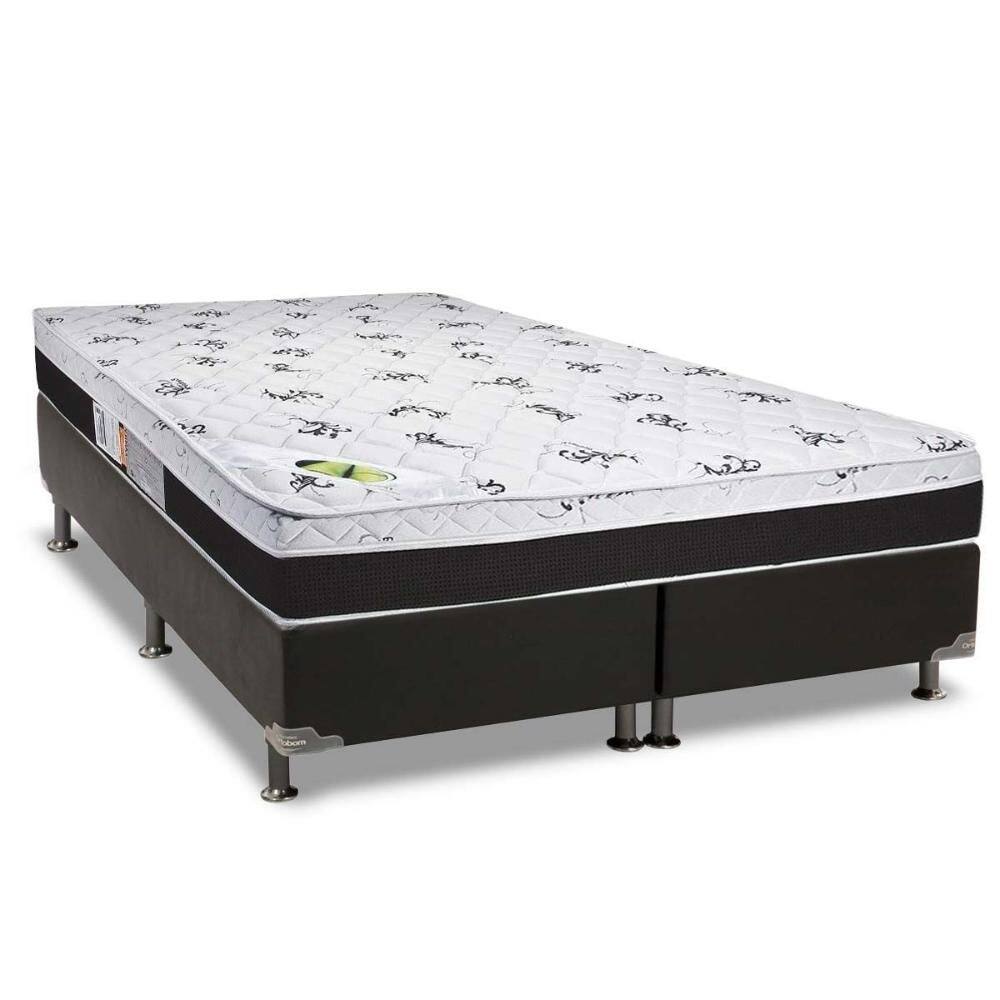 Cama Box Queen: Colchão Ortopédico Luckspuma D33/AG65 Aspen Super Firme + Base CRC Suede Black(158x198)