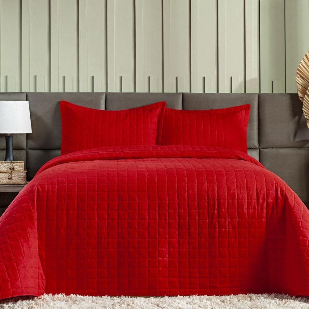 Cobre Leito Queen Size 3 Peças Matelado 300 Fios Vermelho