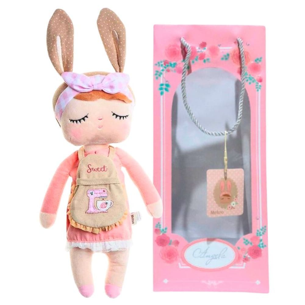 Boneca Infantil de Pelucia Metoo Angela Chef c/ Sacola 33cm Colecionável Fofa com Toque Aveludado
