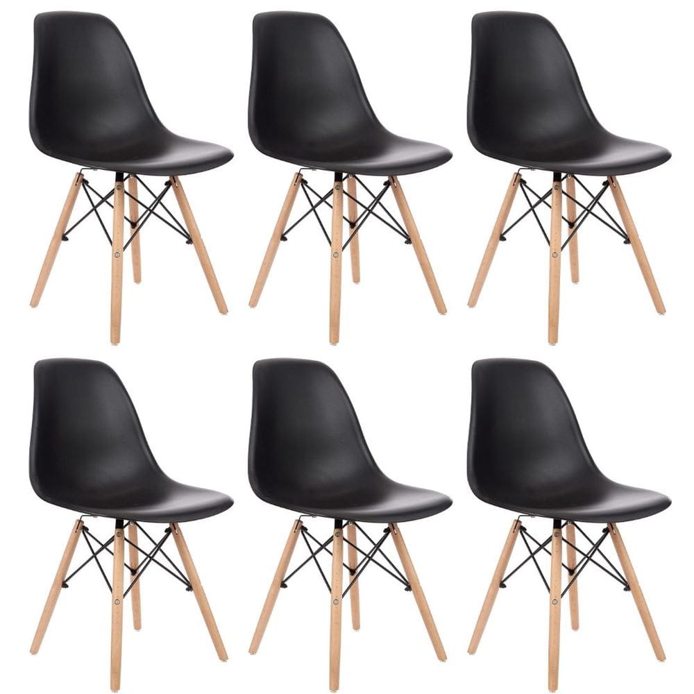 Kit 6 Cadeiras Charles Eames Eiffel - Pés de Madeira