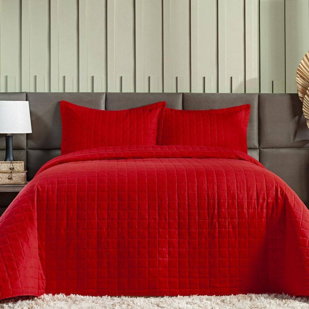 Cobre Leito Queen Size 3 Peças Matelado 300 Fios Vermelho
