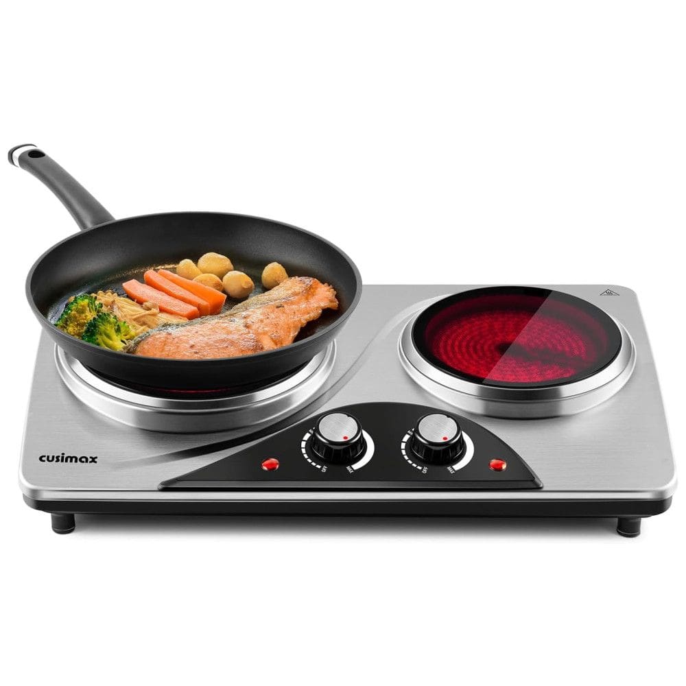 Cooktop Elétrico de Infravermelho Portátil com Queimador Duplo e Aquecimento em Segundos, 110V 1800W, CUSIMAX ES-3206C, Prata