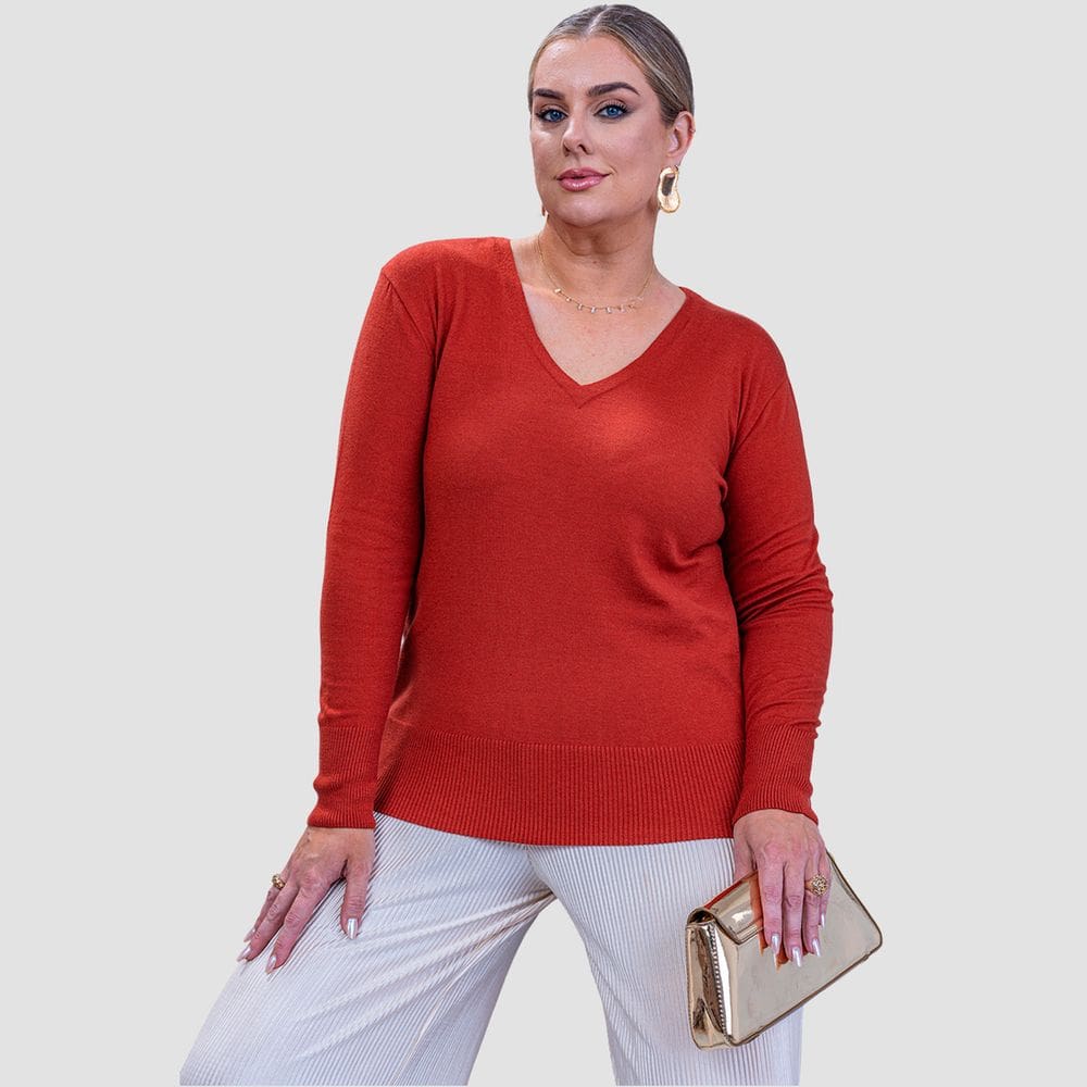 Suéter Feminino Básico Modal Gola V