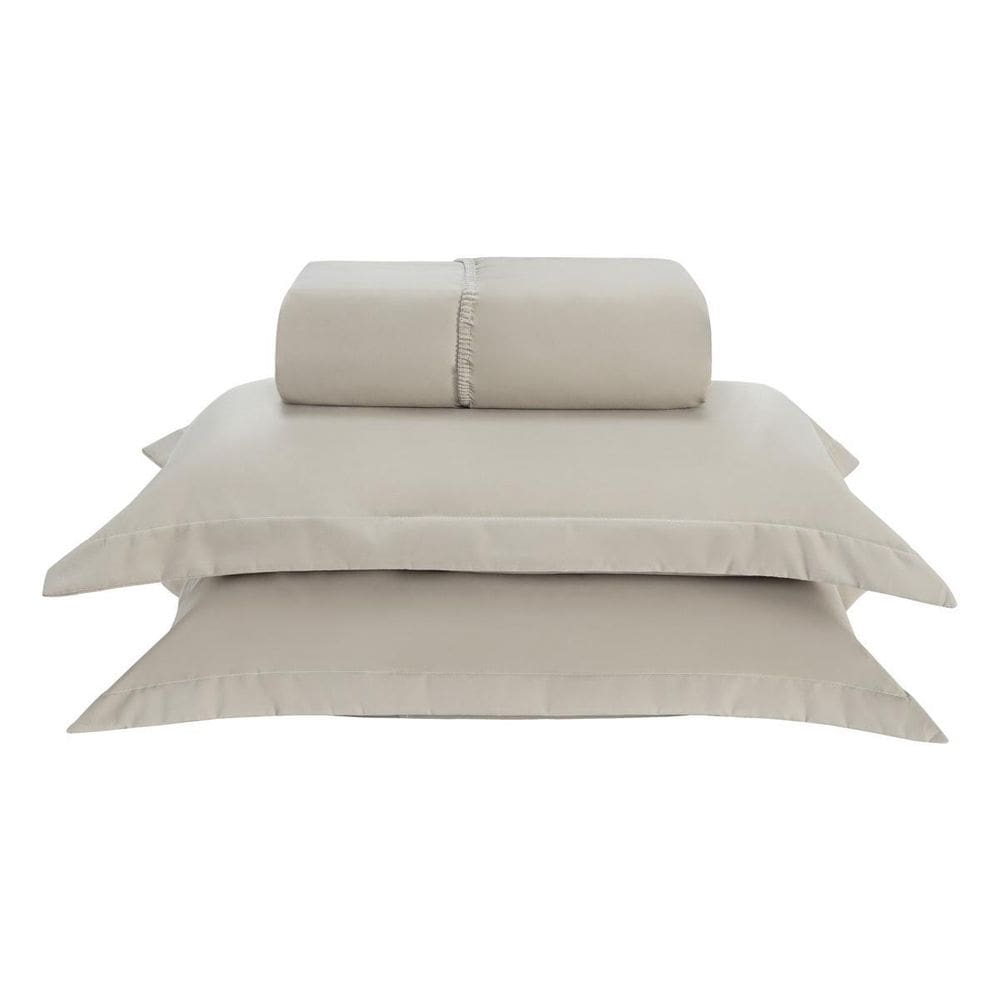 Kit Jogo Lençol Elástico 300 Fios Solteiro Cama 2 Peças Bege