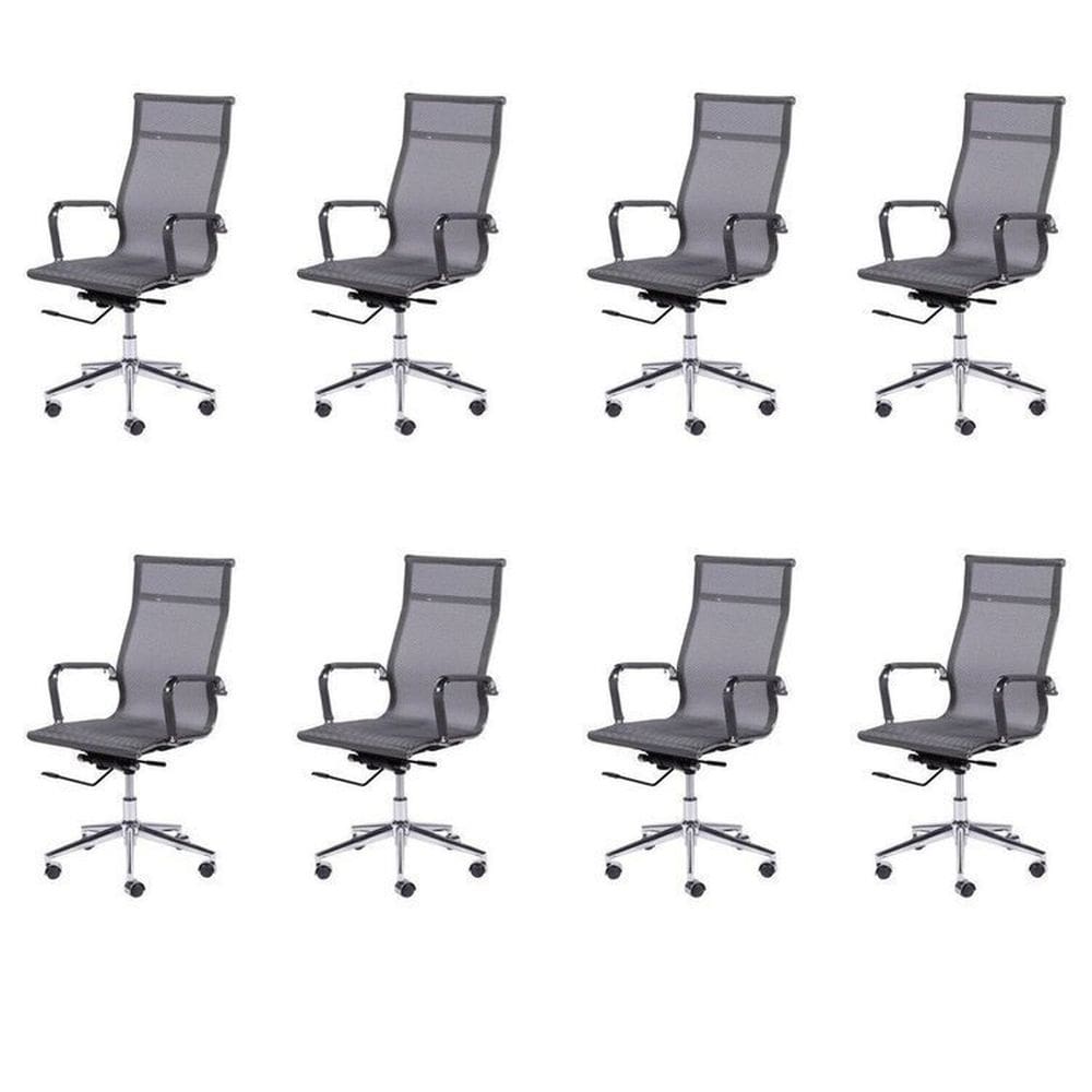 Kit 8 Cadeiras para Escritorio Presidente Esteirinha Tela Mesh 3303 Cinza