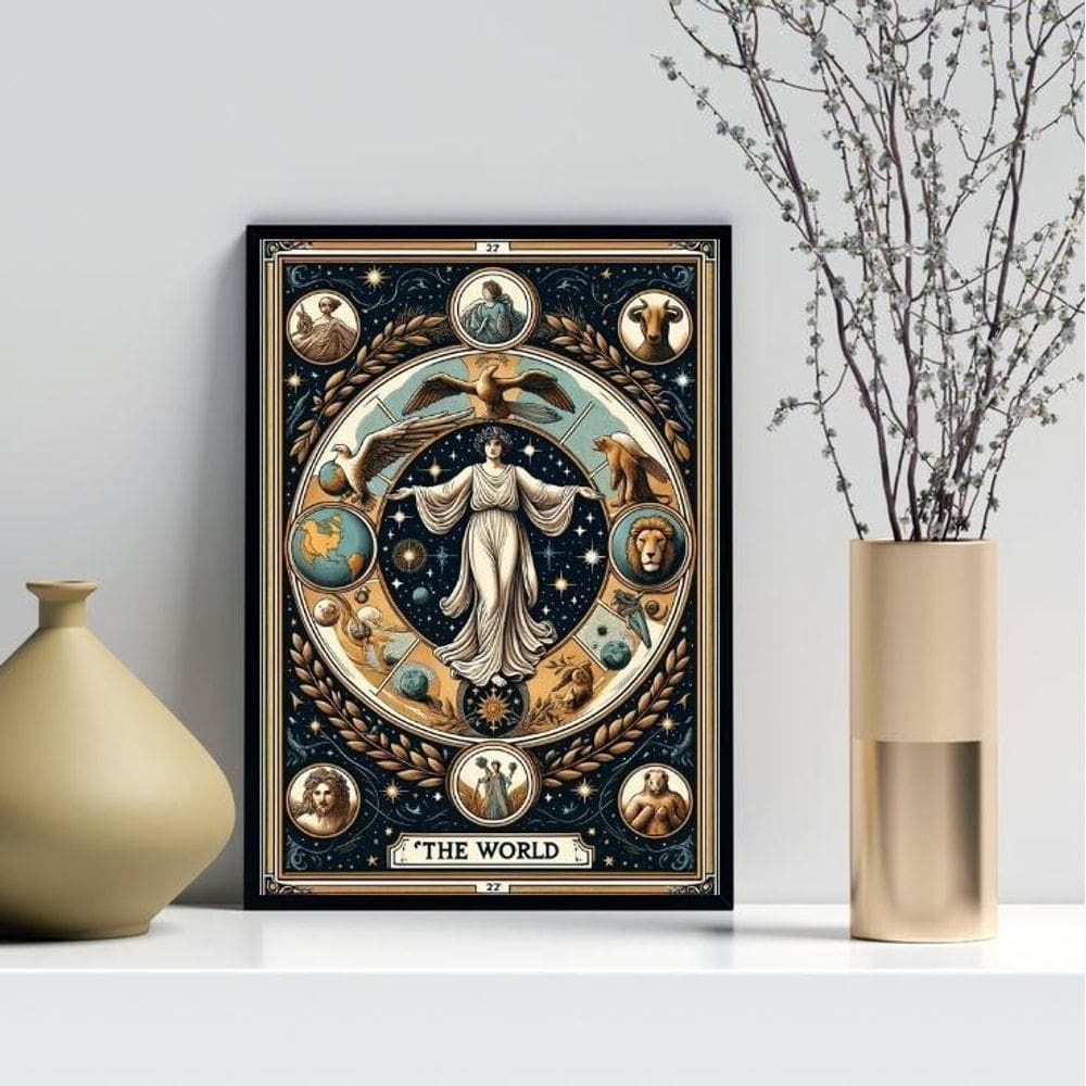 Quadro Carta Tarot Vintage - The World 24X18Cm