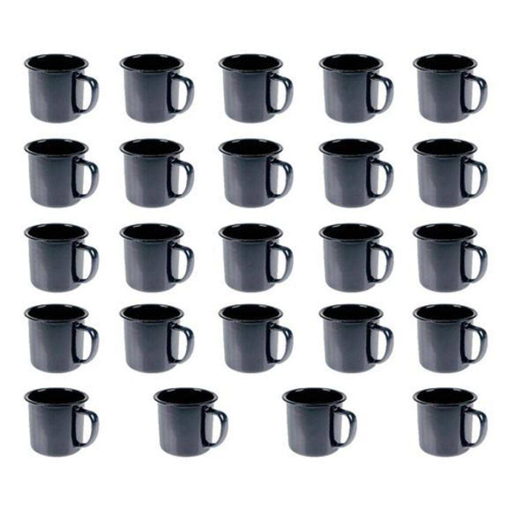 Caneca Esmaltada Retro 350Ml Preta Vintage Jogo 24 Peças