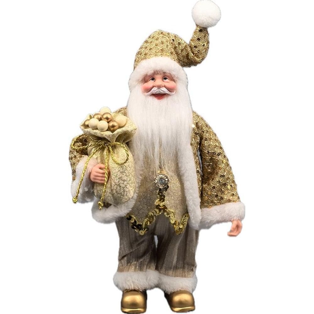 Papai Noel Pequeno Gold De Tecido Decoração Natal 30Cm