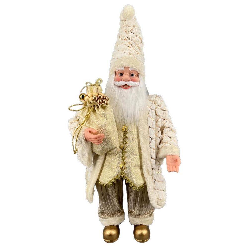 Papai Noel Gigante Creme/Gold Tecido Decoração Natal 140Cm