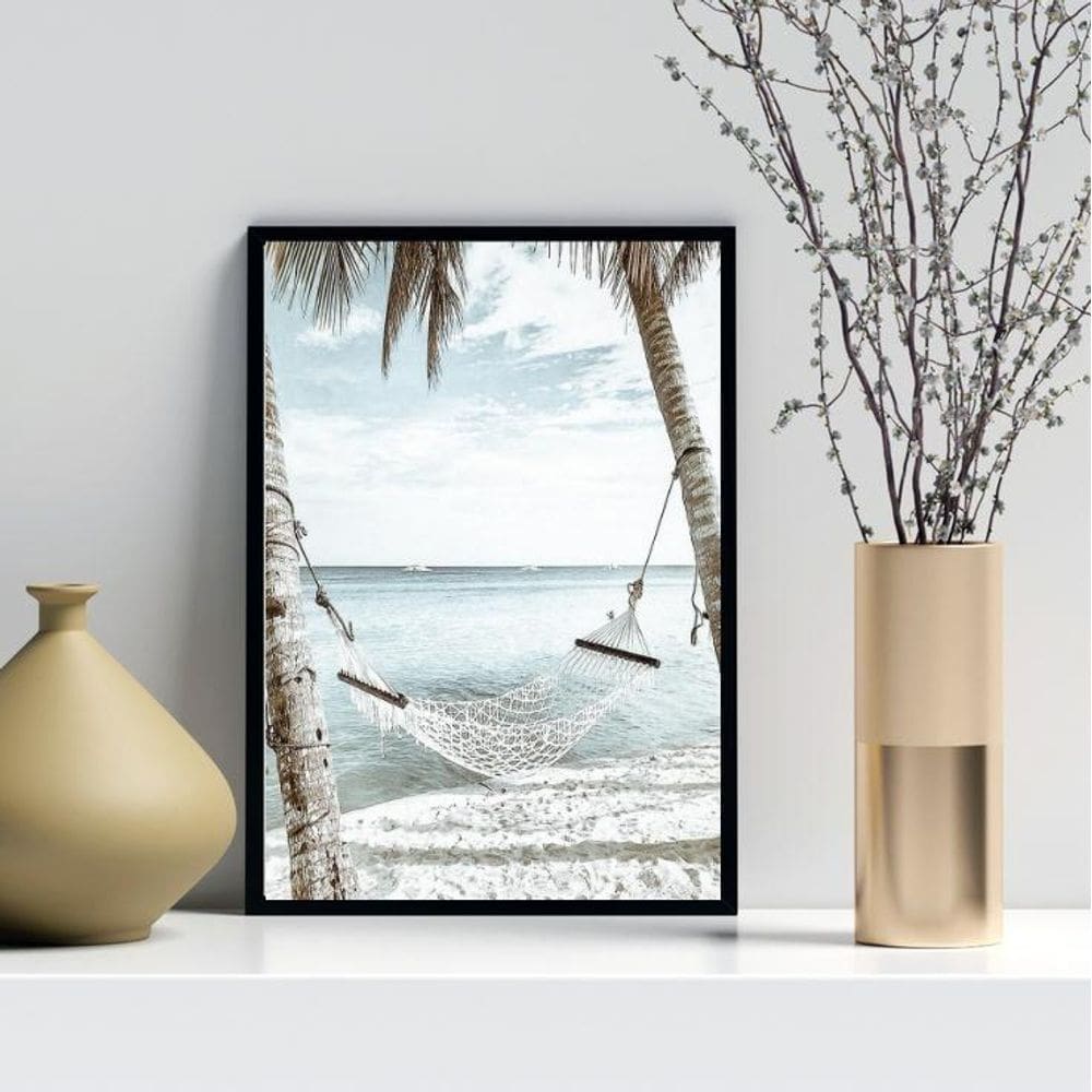 Quadro Decorativo Rede Na Praia 24X18Cm