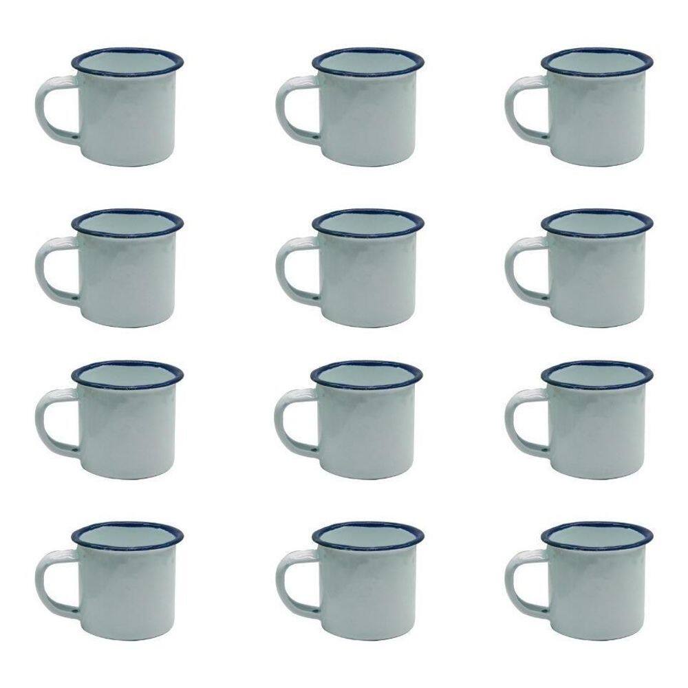 Caneca Esmaltada Retro 350Ml Vintage Jogo 12 Pcs - Branca