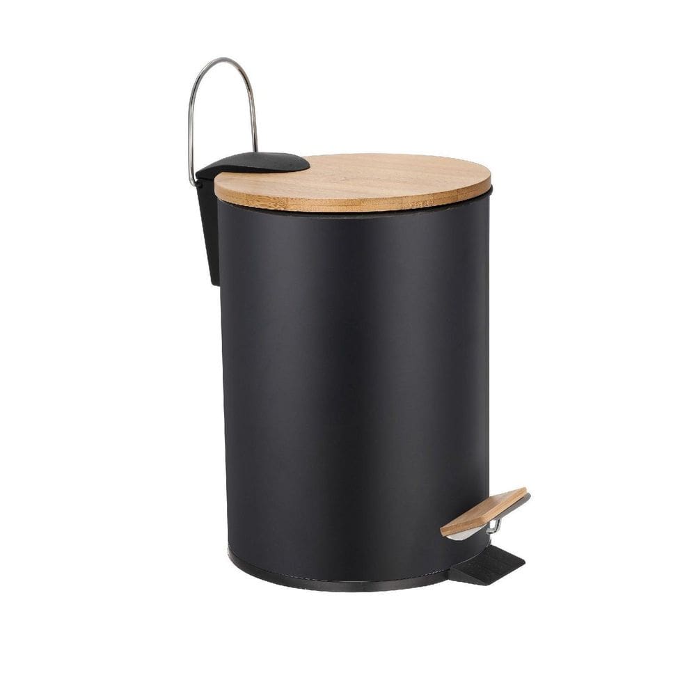 Lixeira Com Pedal E Tampa De Bambu Com Amortecedor 5 Litros