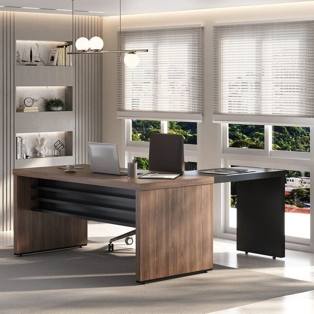 Kit 2 Peças com Mesa Operacional 1400 para Escritório e Mesa de Apoio Charuto/Preto