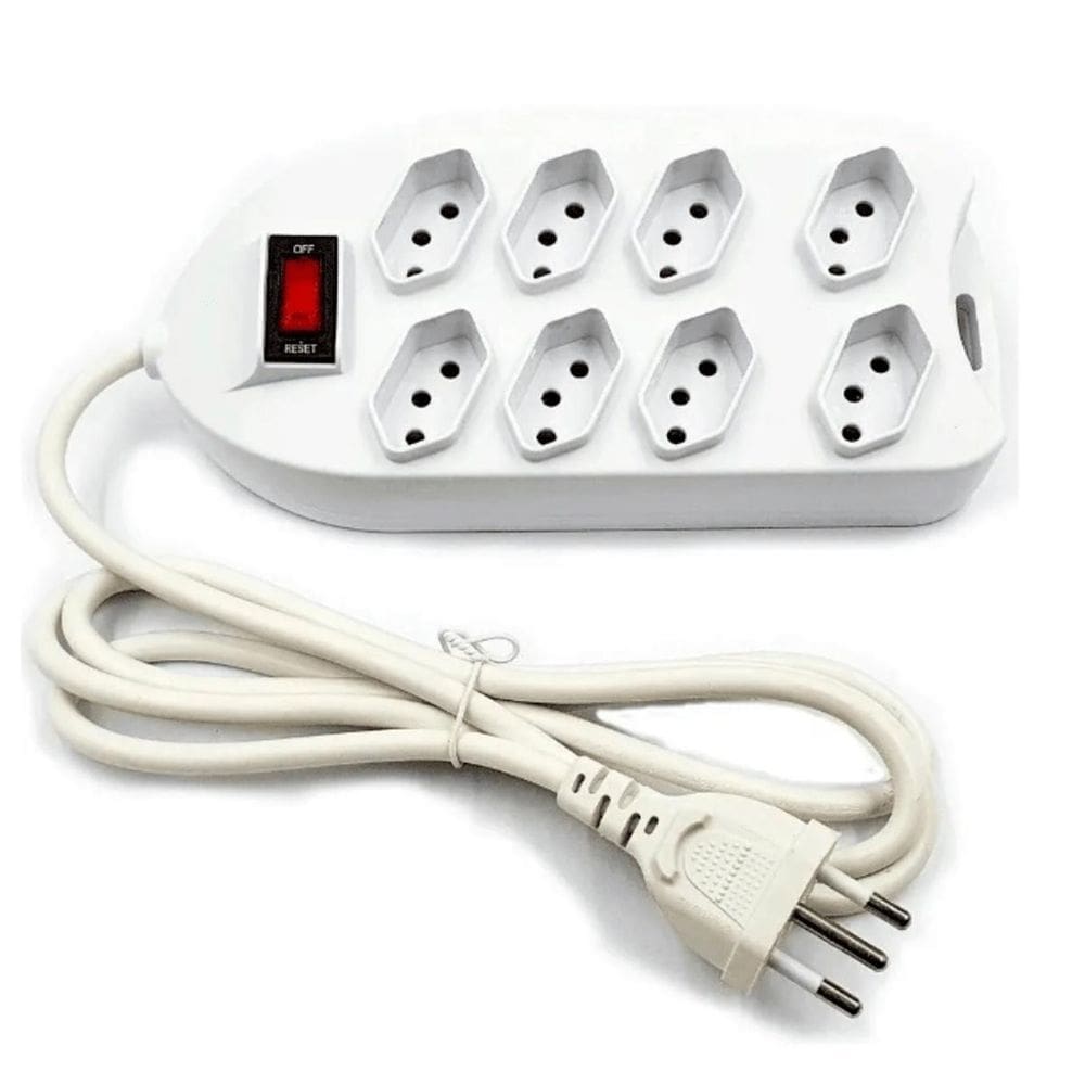 Extensão Energia 2 Metros 8 Tomadas 110V/220V Bivolt Branco