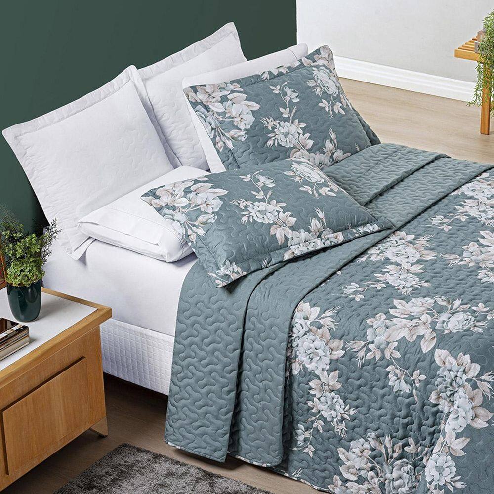Colcha Cama Floral Solteiro 5 Peças Lençol Fronha Primavera