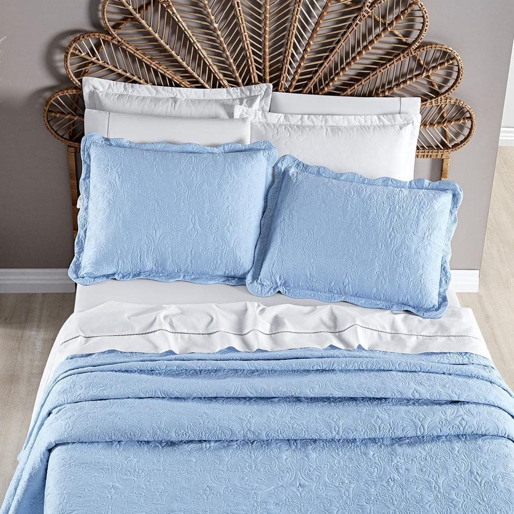 Colcha Cobre Leito Queen 3 Peças 200 Fios Angel Azul Astral