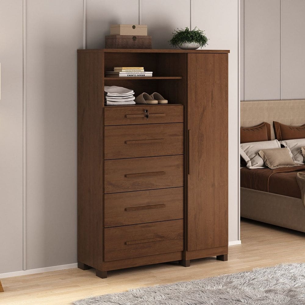 Cômoda Sapateira Imperial Mdp 1 Porta 5 Gavetas Marrom