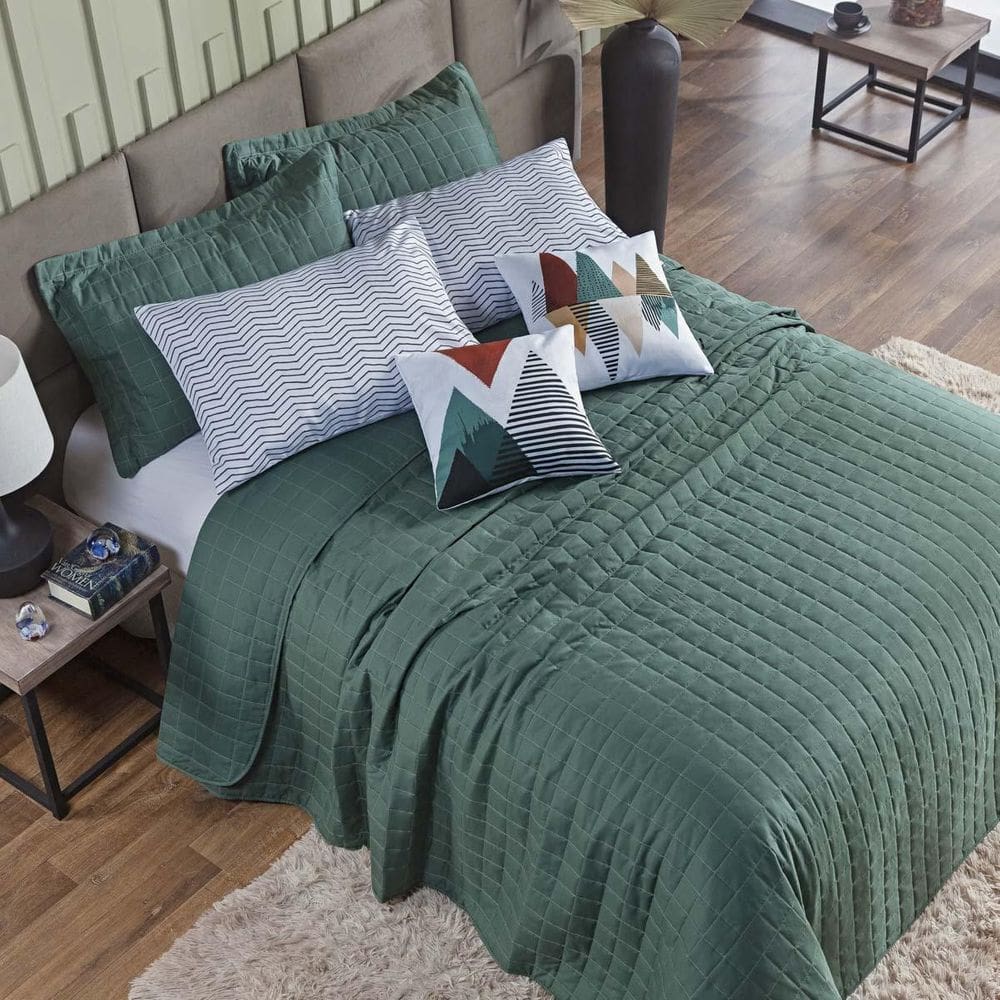 Kit Colcha Casal 7 Peças 300 Fios Completo Verde Mountains