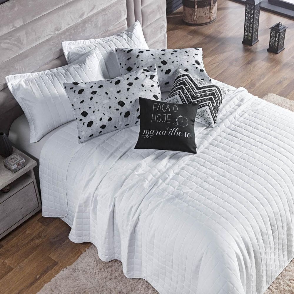 Kit Colcha King 7 Peças 300 Fios Cobre Leito Branco Ethnic