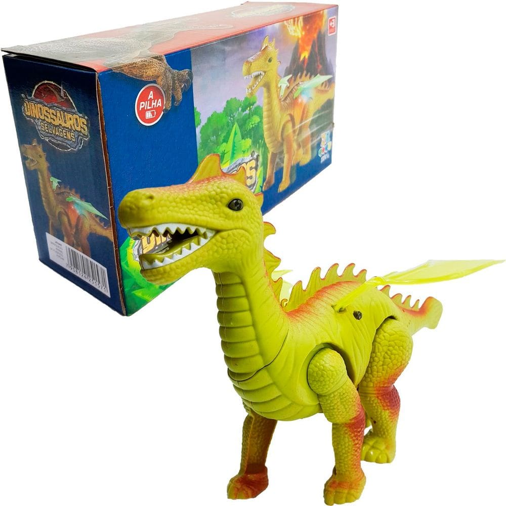 Dinossauro Dragão Elétrico Asas LEDs Articulável Verde Pilha