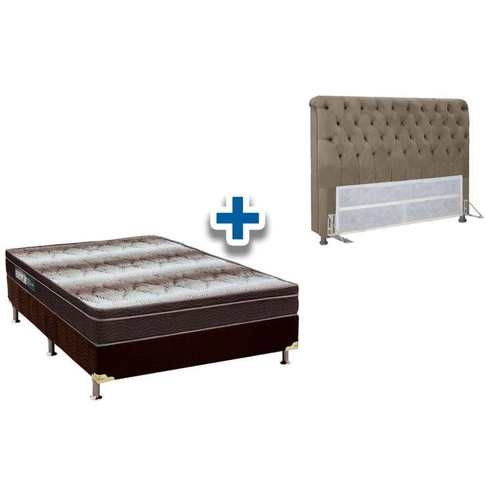 Cama Box Queen CRC + Colchão Ortopédico Ortobom + Cabeceira Imperatriz Suede Marrom
