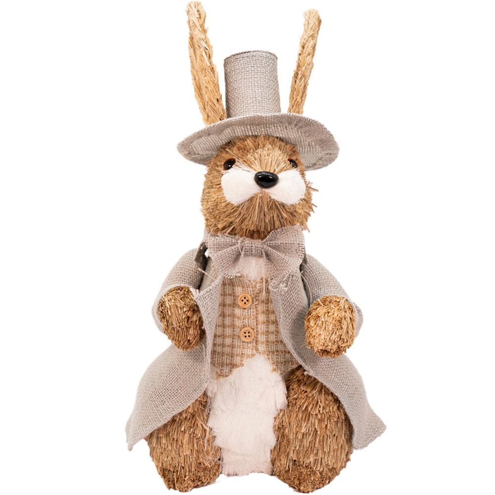 Enfeite Coelho de Páscoa Coelhinho Em Palha Artesanal 37cm