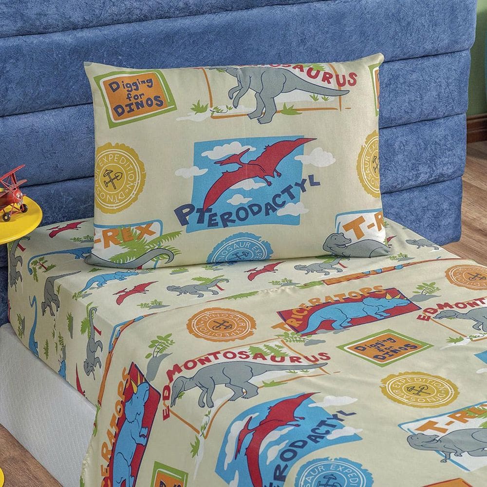 Jogo De Lençol Infantil 3 Peças Menino Menina Estampado Dino