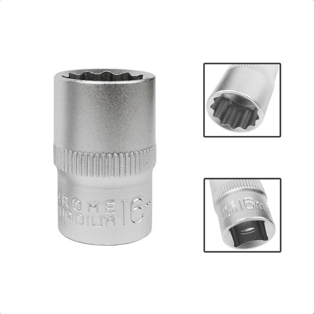 Soquete Estriado Encaixe 1/2 Pols CRV 16mm Aço Cromo Vanádio