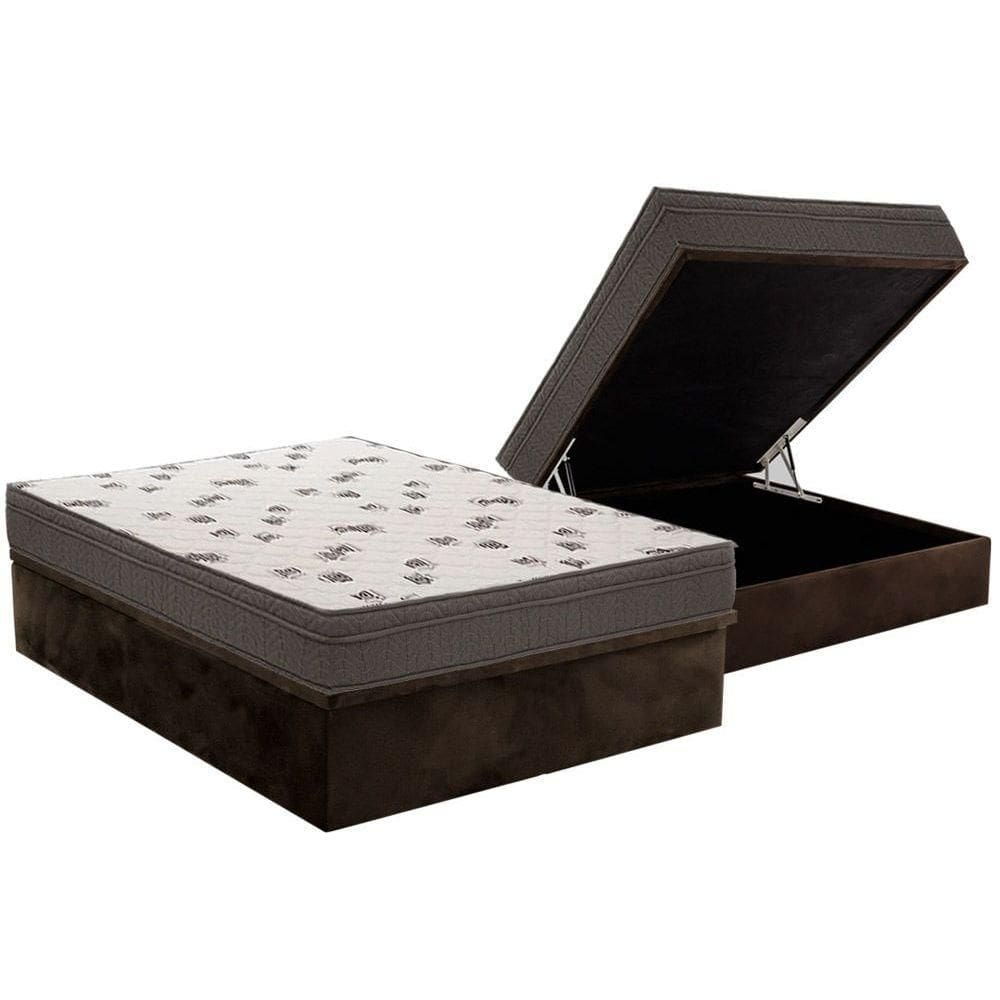 Cama Box Baú Casal: Colchão Espuma Ortobom D45 Light + Base CRC Suede Brown(138x188)