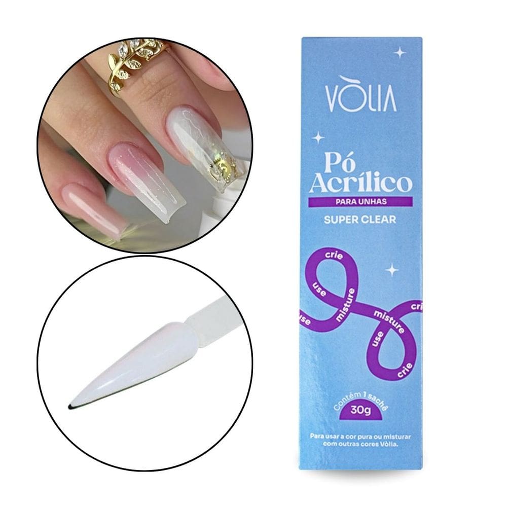 Pó Acrílico Super Clear Alongamento Unha Decoração 30g Vòlia