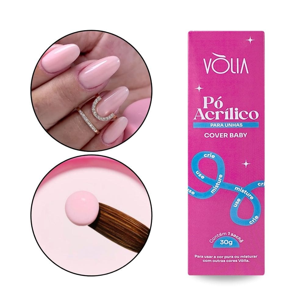 Pó Acrílico Cover Baby Unhas Alongamento Decoração 30g Vòlia