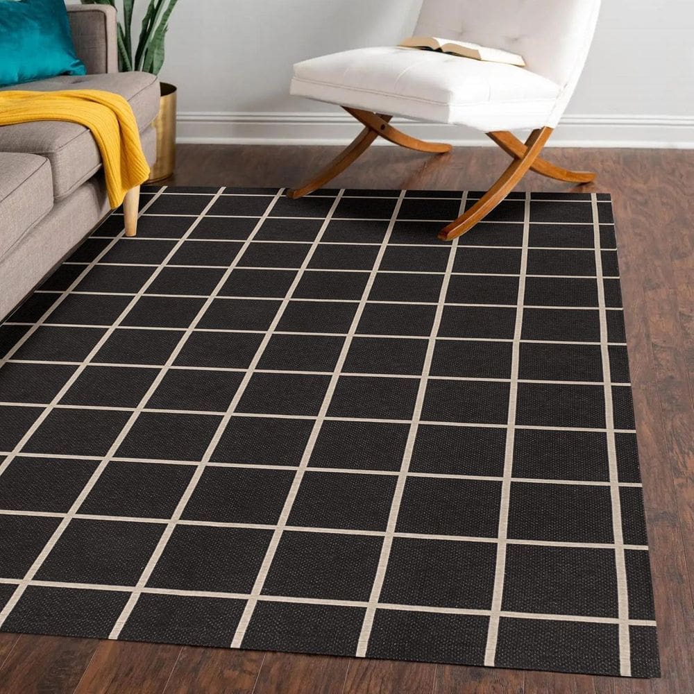 Tapete Jacquard Emborrachado 2,00M X 3,00M Sala Grid Maroom