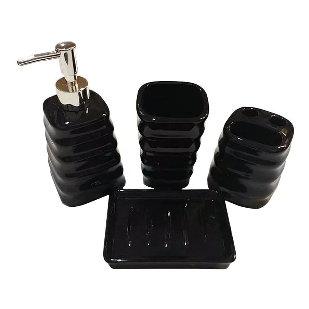 Kit 4Pçs Banheiro Lavabo Modelagem 3D Premuim Cerâmica Luxo