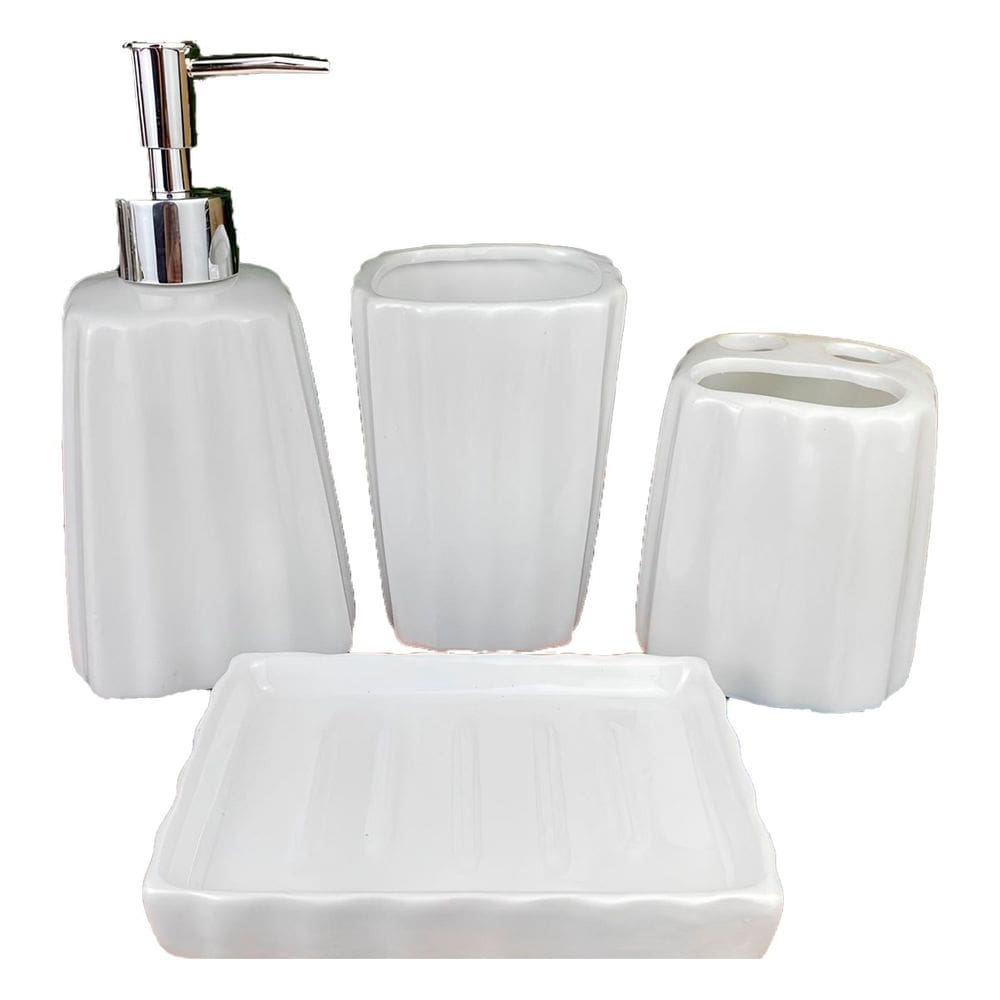 Kit 4Pçs Banheiro Lavabo Luxo Modelagem 3D Cerâmica Branco