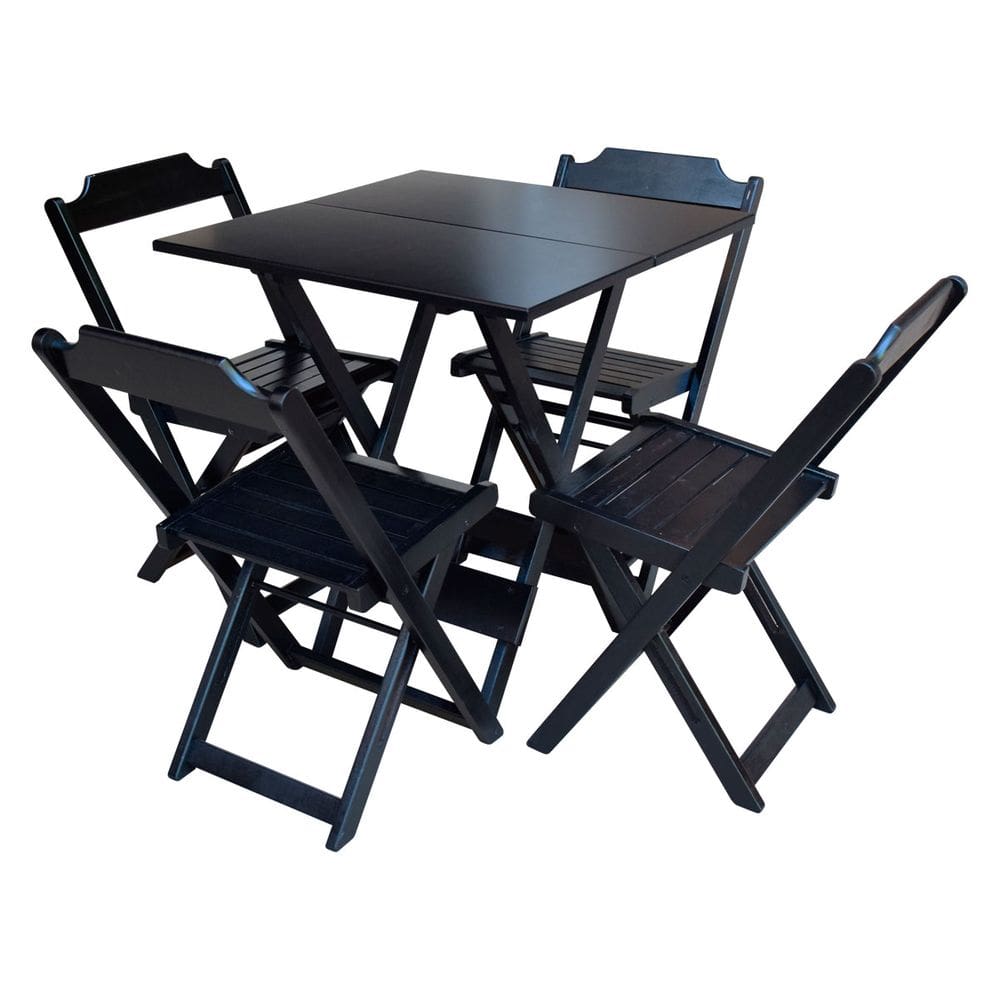 Jogo de Mesa de Madeira 70x70 C/ 04 Cadeiras Preto