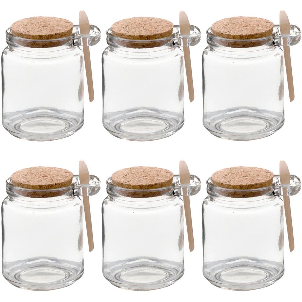 Kit 6 Pote Vidro Borossilicato 240ml Colher De Madeira Rolha
