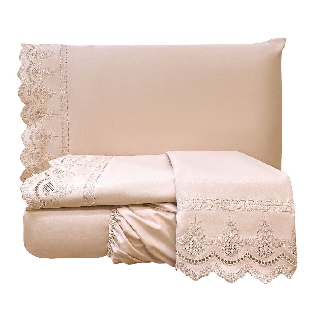 Jogo Cama king Angely Bordado Inglês 4 pçs Rosé