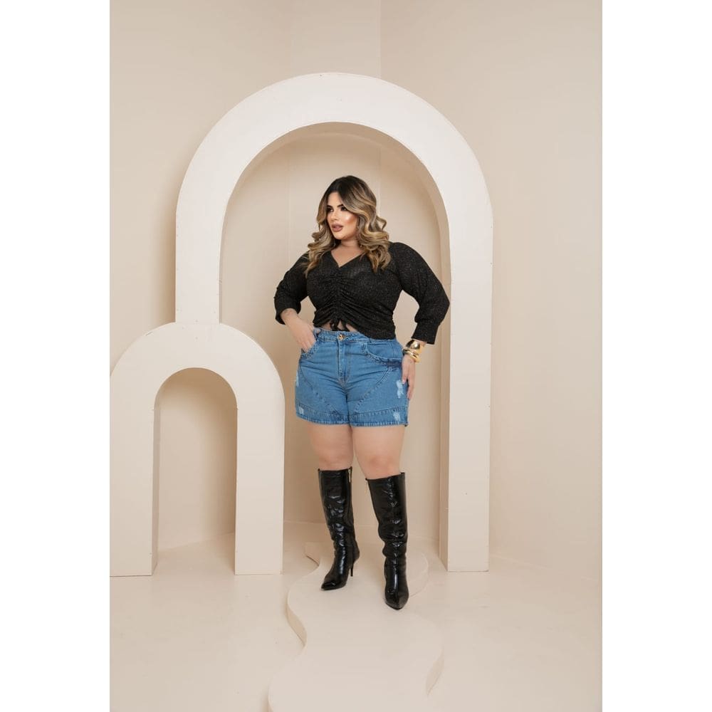 Shorts Jeans Meia Coxa  Plus Size  Sem Lycra