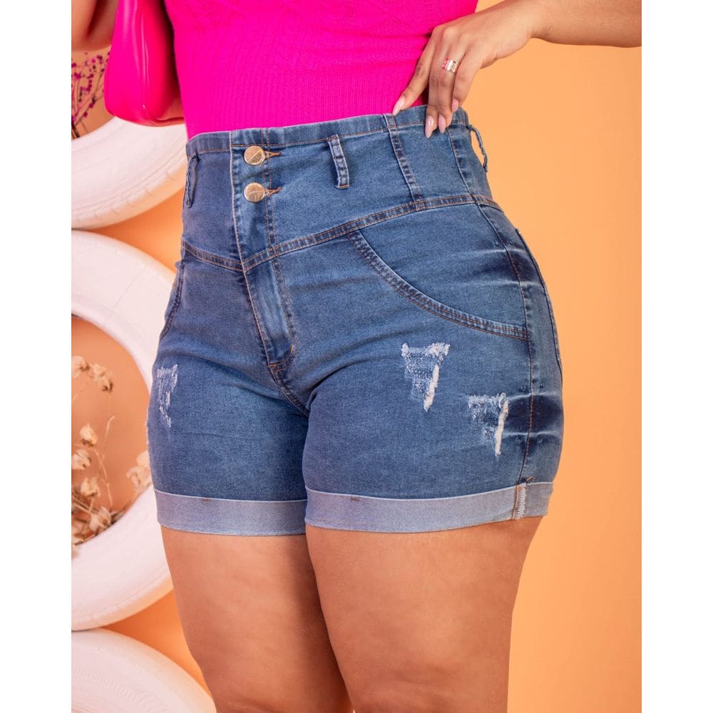 Shorts Jeans Plus Size Botões Com Lycra Dolce Sedutti