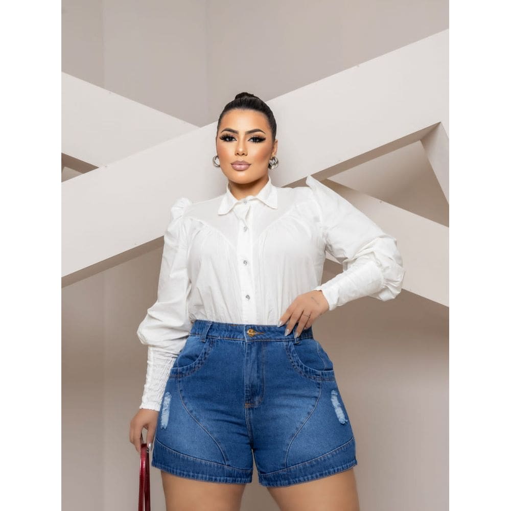 Shorts Jeans Meia Coxa Dolce Sedutti  Plus Size  Sem Lycra