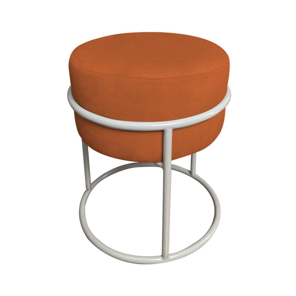 Puff Luma Suede Terracota com Base de Aço Cinza