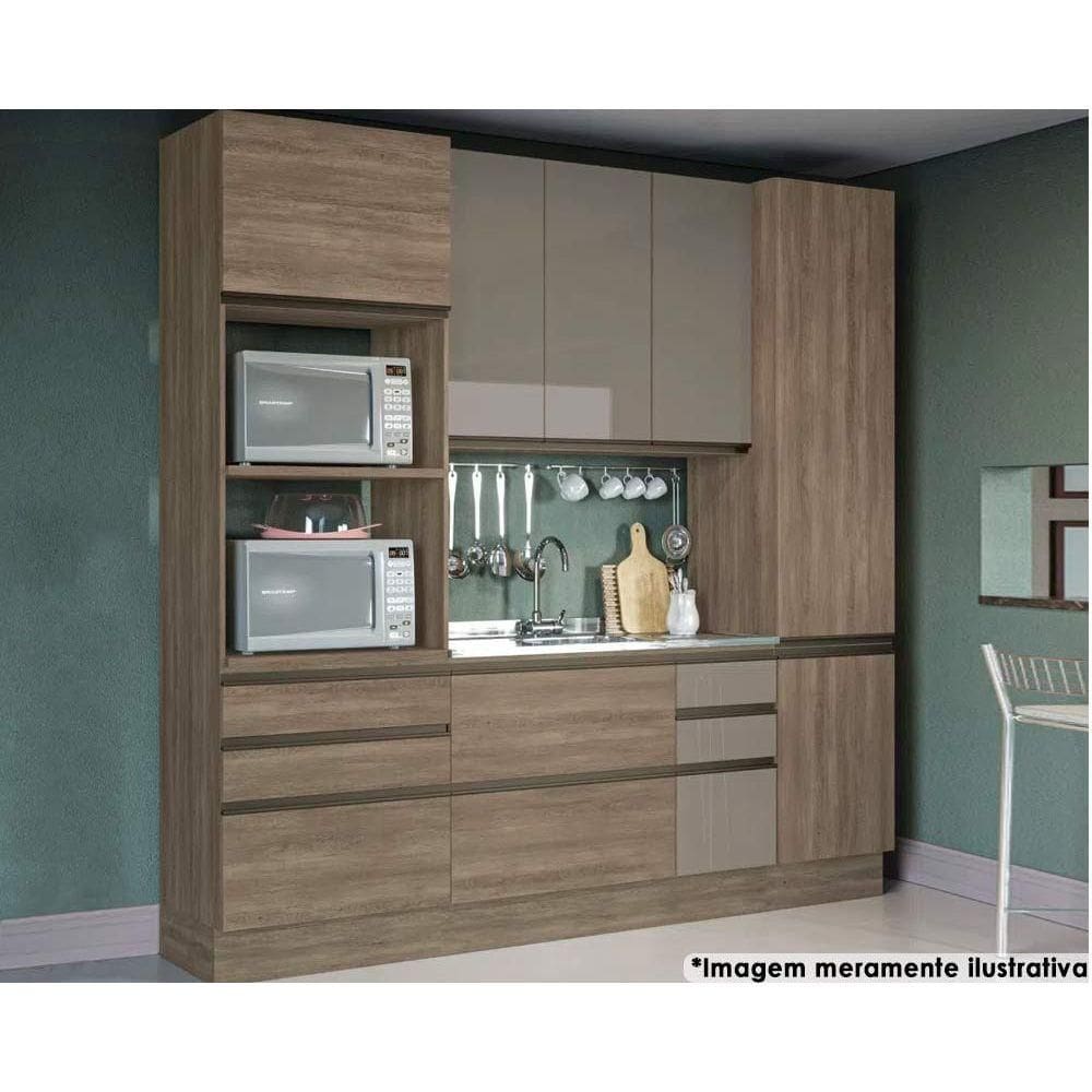 Cozinha Modulada Completa Maxxi 4 Peças (1 Armário + 1 Balcão + 2 Paneleiros) CPT46 Nogal - Kappesberg