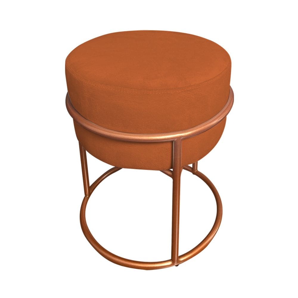 Puff Luma Suede Terracota com Base de Aço Cobre
