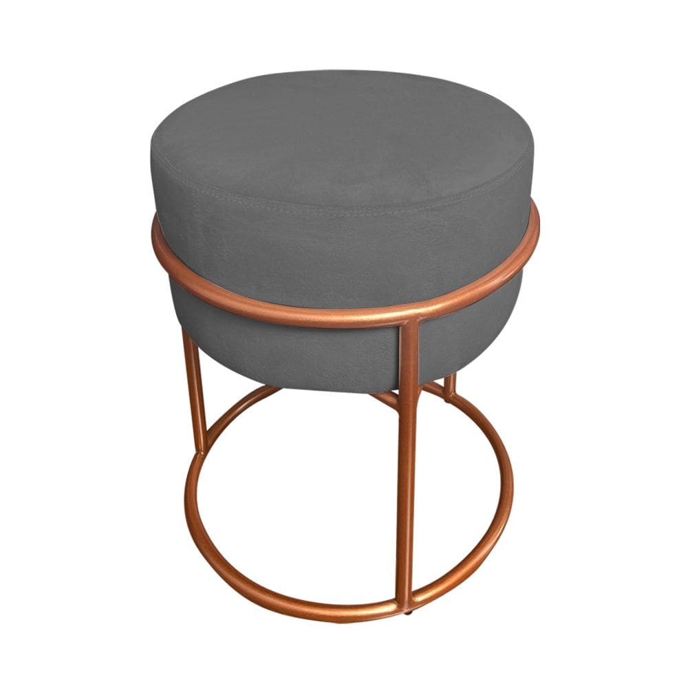 Puff Luma Suede Cinza com Base de Aço Cobre