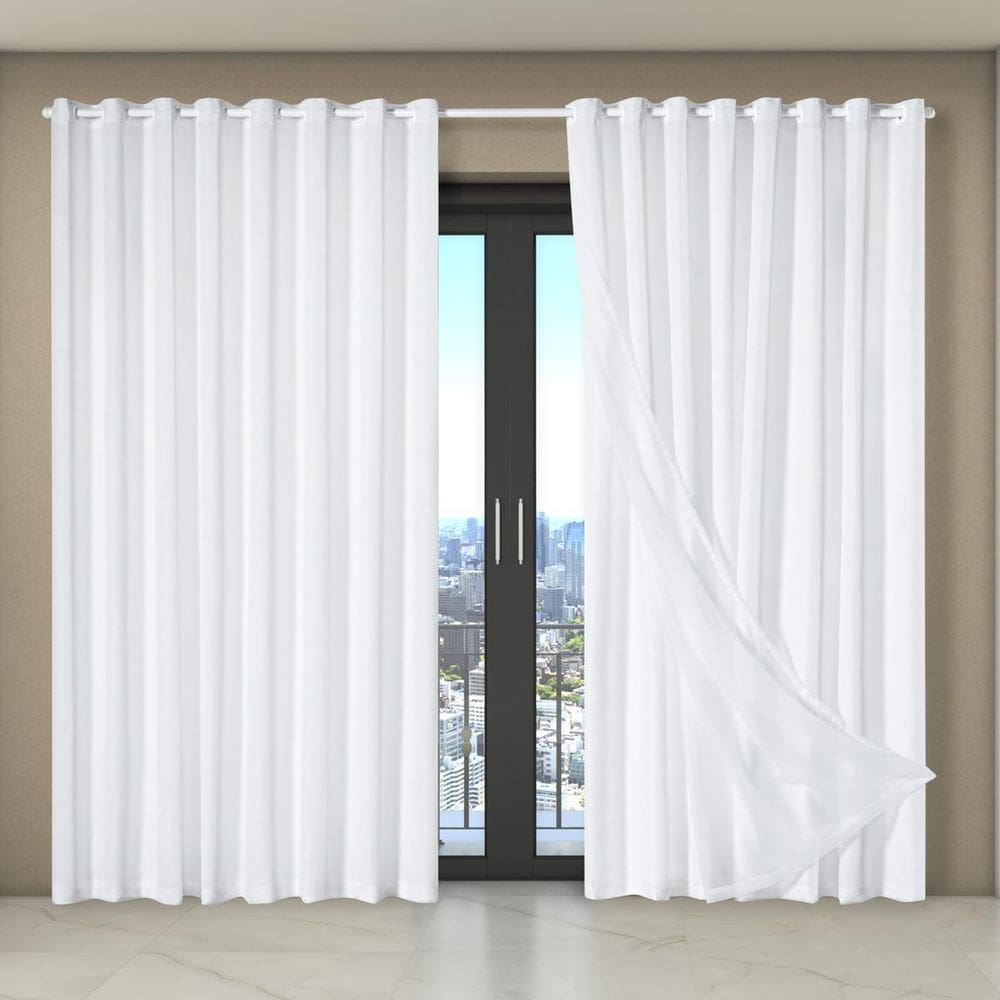 Cortina Dual Forro Voil Liso 4,00M X 2,70M Porta Sala Branco