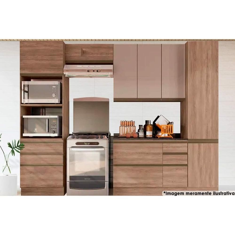 Cozinha Modulada Kappesberg Maxxi 6 Peças (2 Armários + 1 Balcão + 2 Paneleiros + 1 Complemento) CPT49 Nogal-Kappesberg