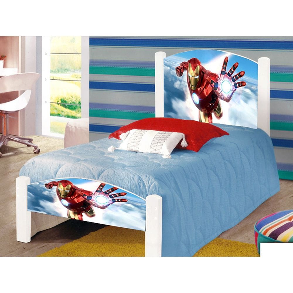 Cama Solteiro Infantil Iron Adesivada com Colchão