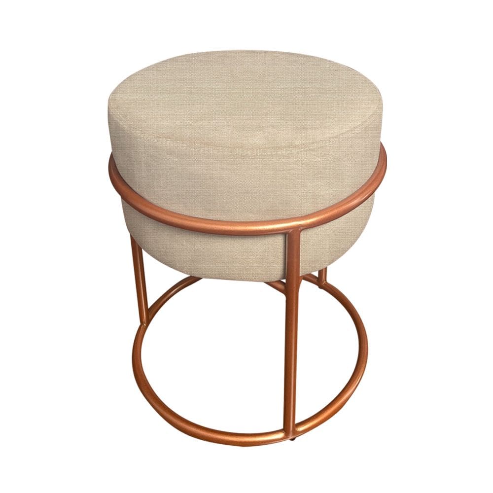Puff Luma Linho Bege com Base de Aço Cobre