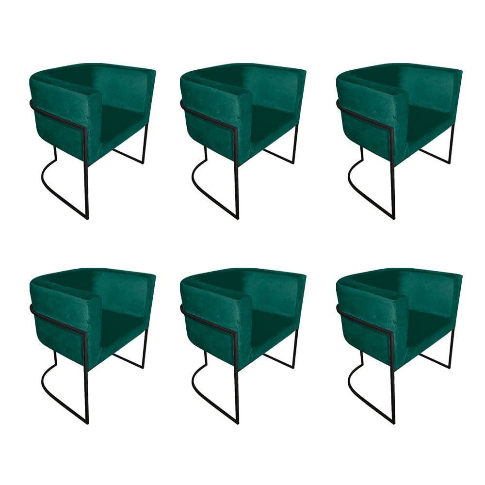 Kit 6 Cadeiras de Jantar Premium Base de Ferro Preta Veludo Verde