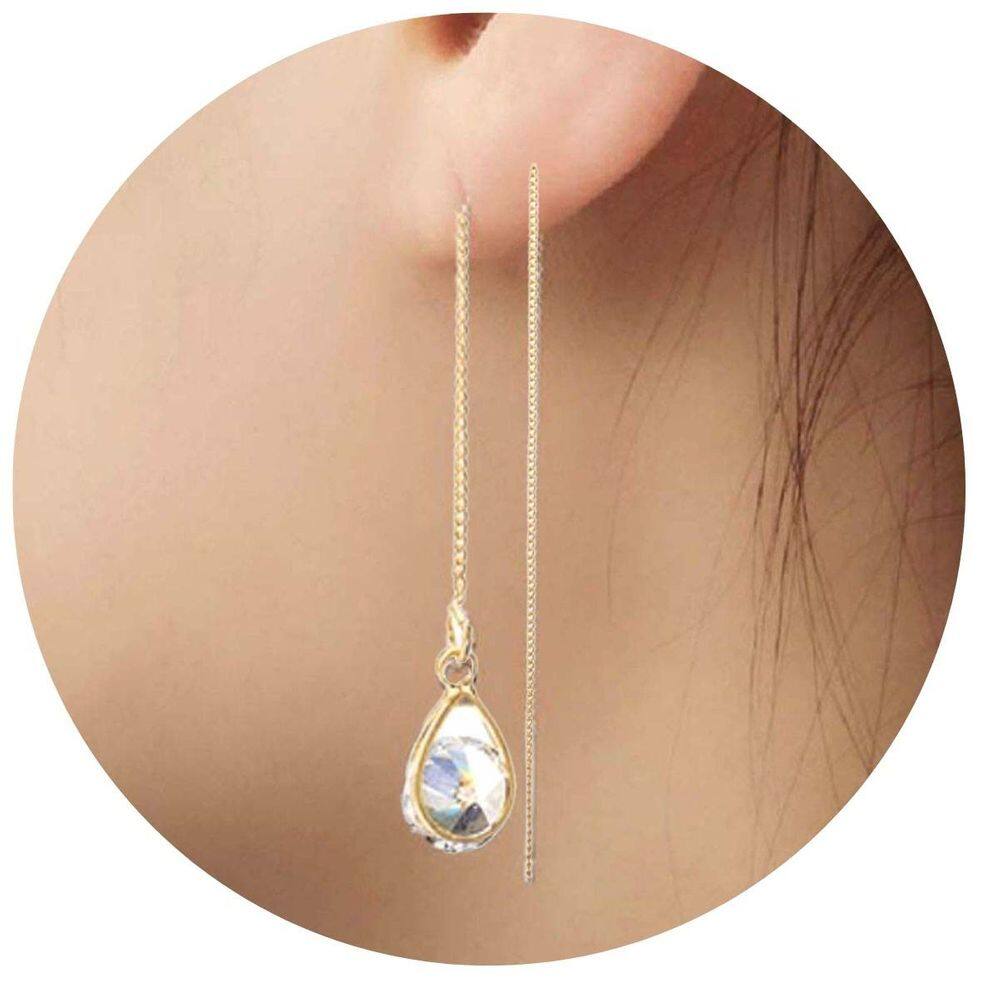 Brincos Femininos Longo Pingente Pedra Strass Moda Mulheres